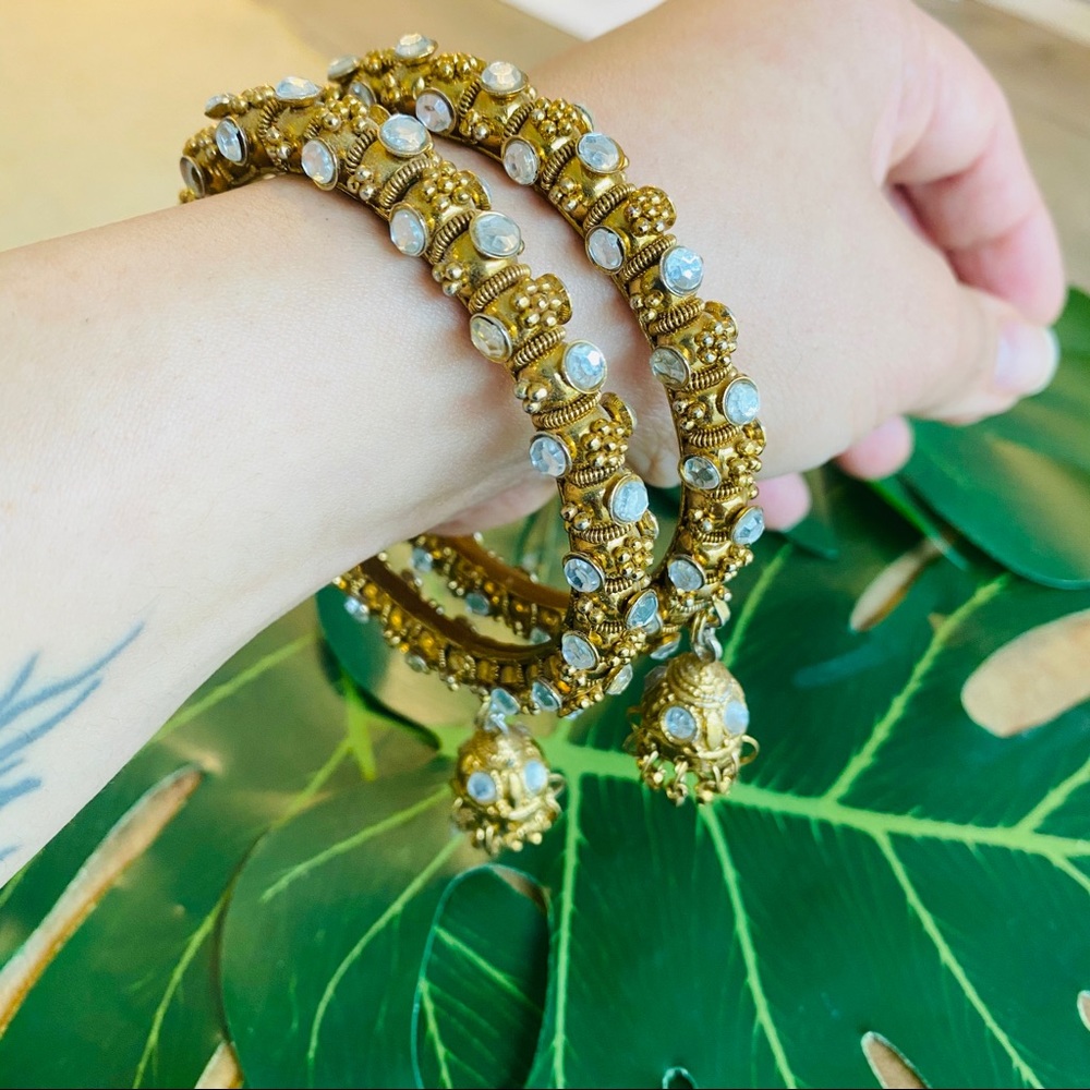 Golden Bangles with Crystals Embellishment